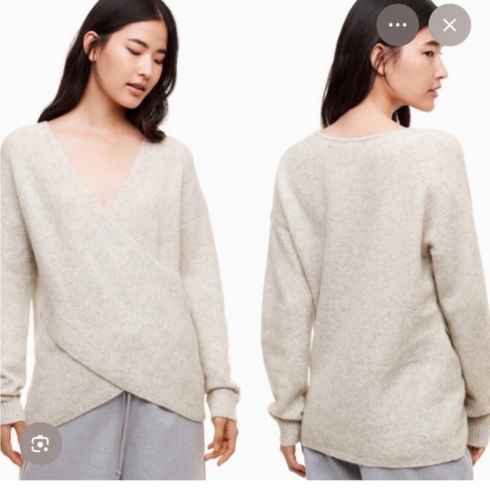 Babaton Women's Beige Cross-Over Faux Wrap Alpaca Sweater